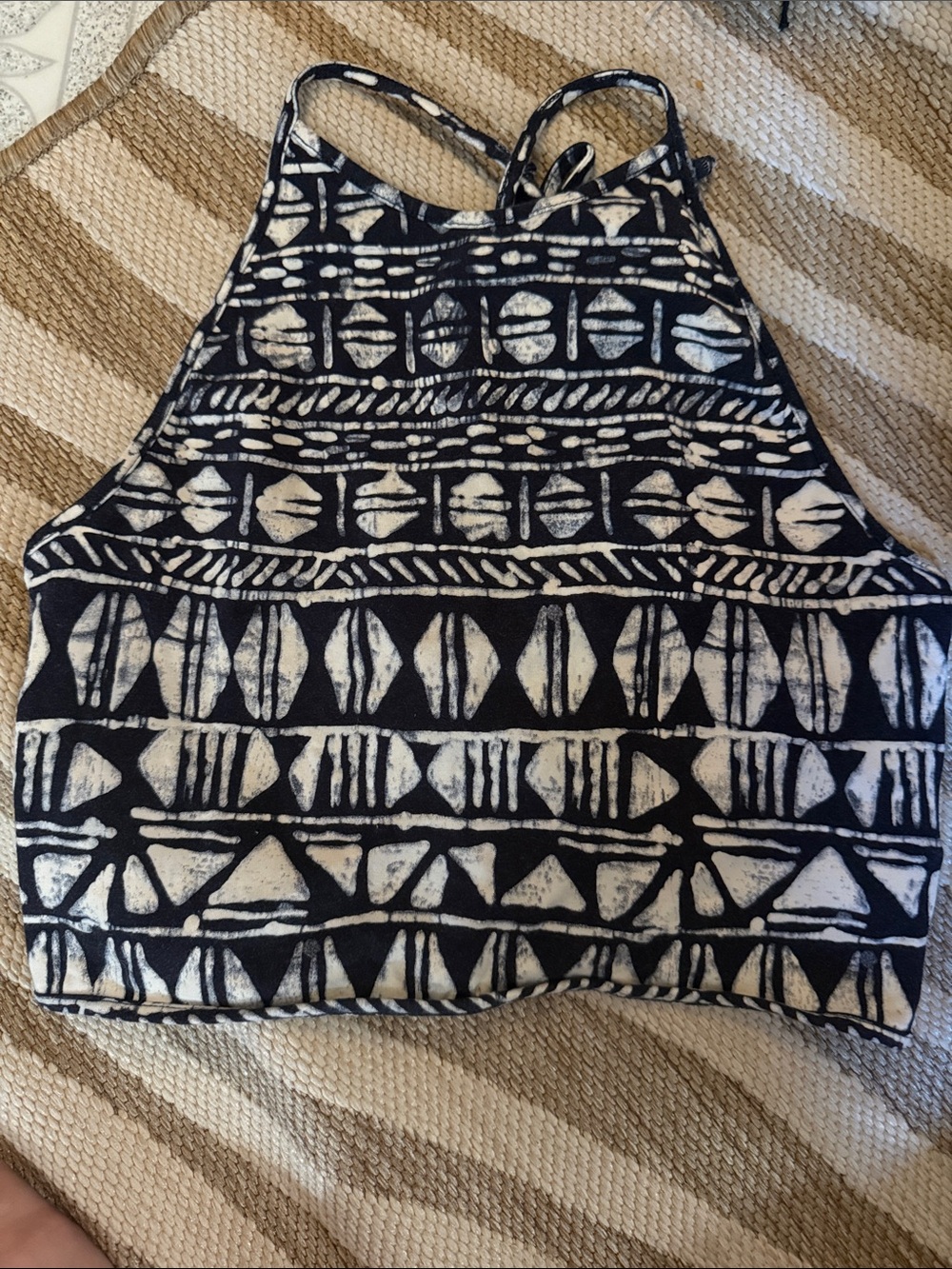 Women’s Black & White Geo Halter Crop Top
